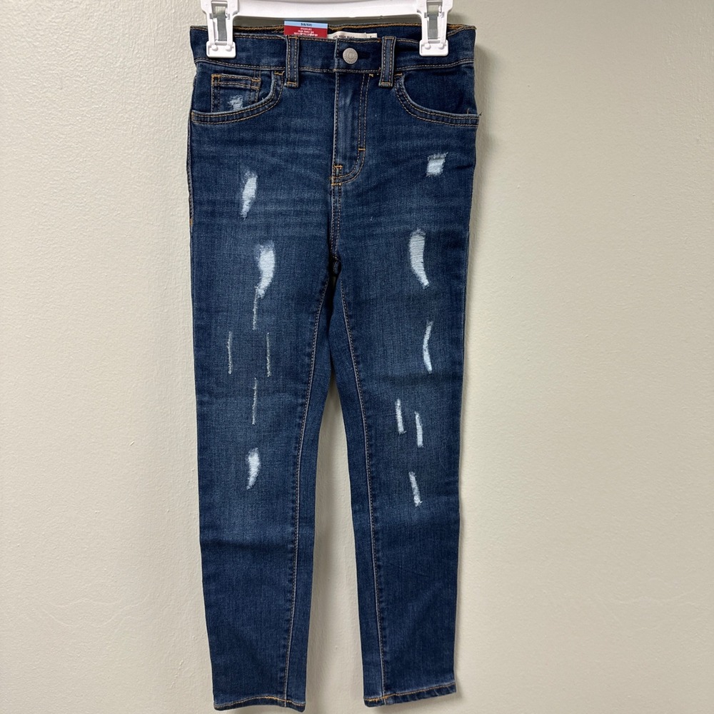 Levis 720 High Rise Super Skinny Distressed Jeans Girls Size 6/6X Dark Wash‎ NWT